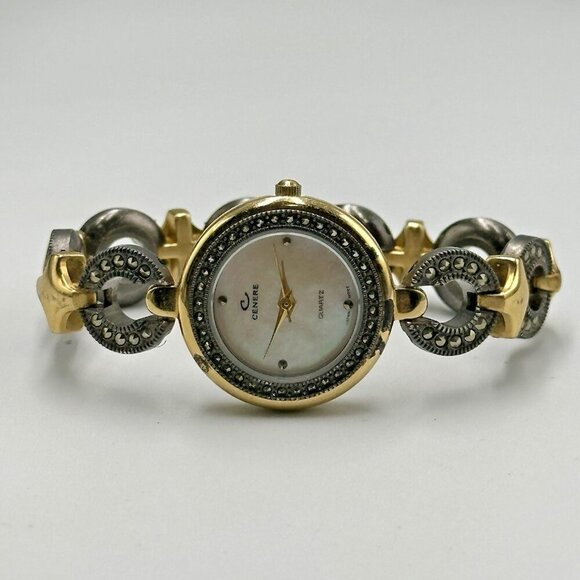 Cenere Watch Women Gunmetal Gold Two Tone Mother of Pearl Dial New Battery 5.75\